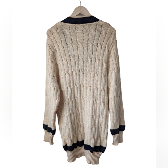 Silver Fleece Pure Australian Wool Contrast Longline Cable Knit sweater, size XL - Picture 3 of 10